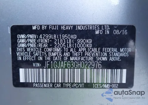 2016 Subaru Impreza 2.0I Premium z USA, uszkodzony, nr VIN JF1GJAF63GH022976